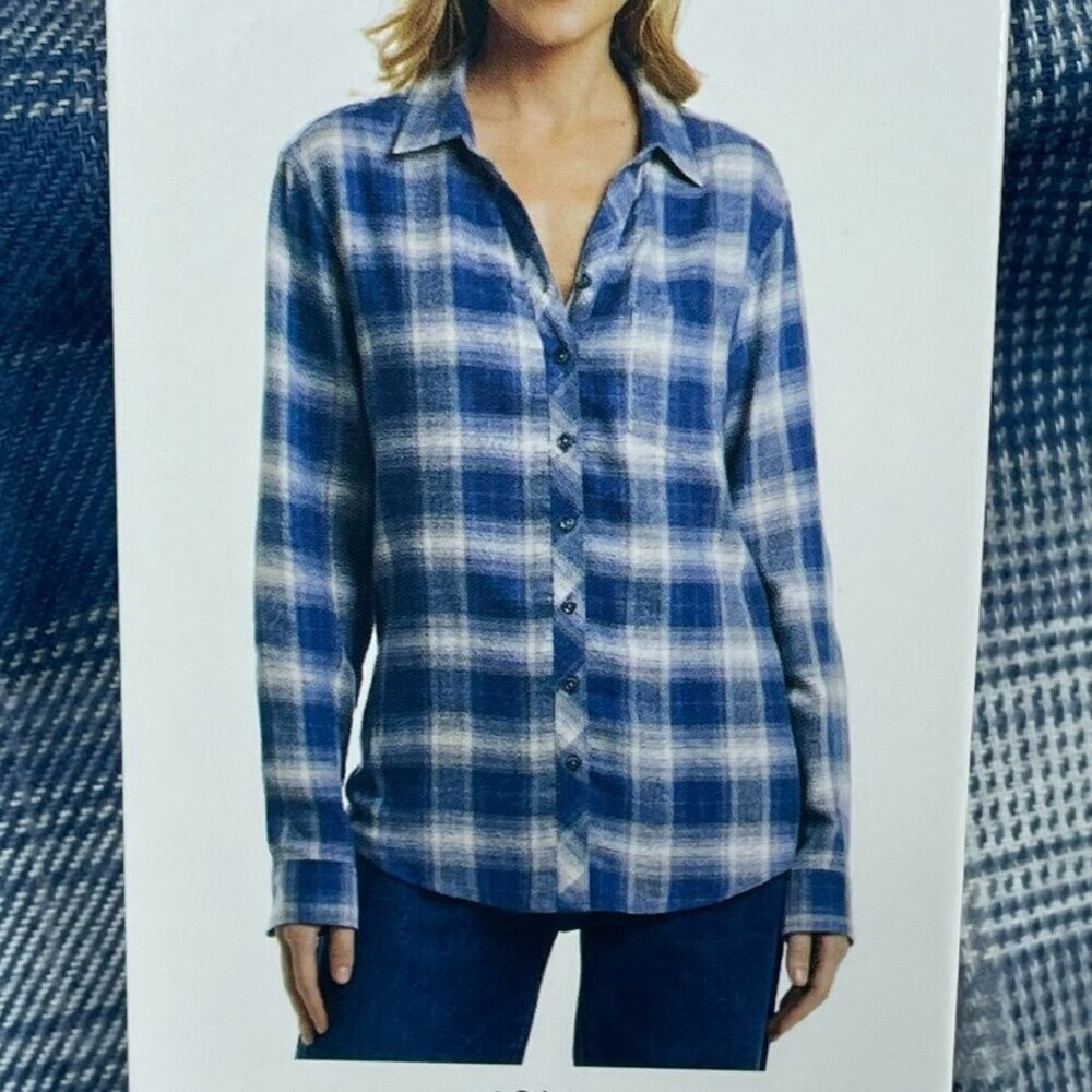 Weatherproof Vintage Blue Plaid Comfort Stretch Shirt Size S d0021 - Picture 2 of 15